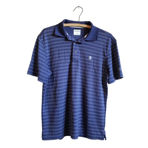 Izod Blue Gray Stripe Short Sleeve Men's Athletic Golf Polo Shirt, size Small - Picture 1 of 11